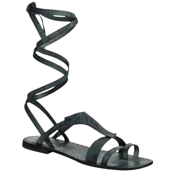 Free People black leather boho hippie gladiator ankle wrap sandals - Picture 1 of 12